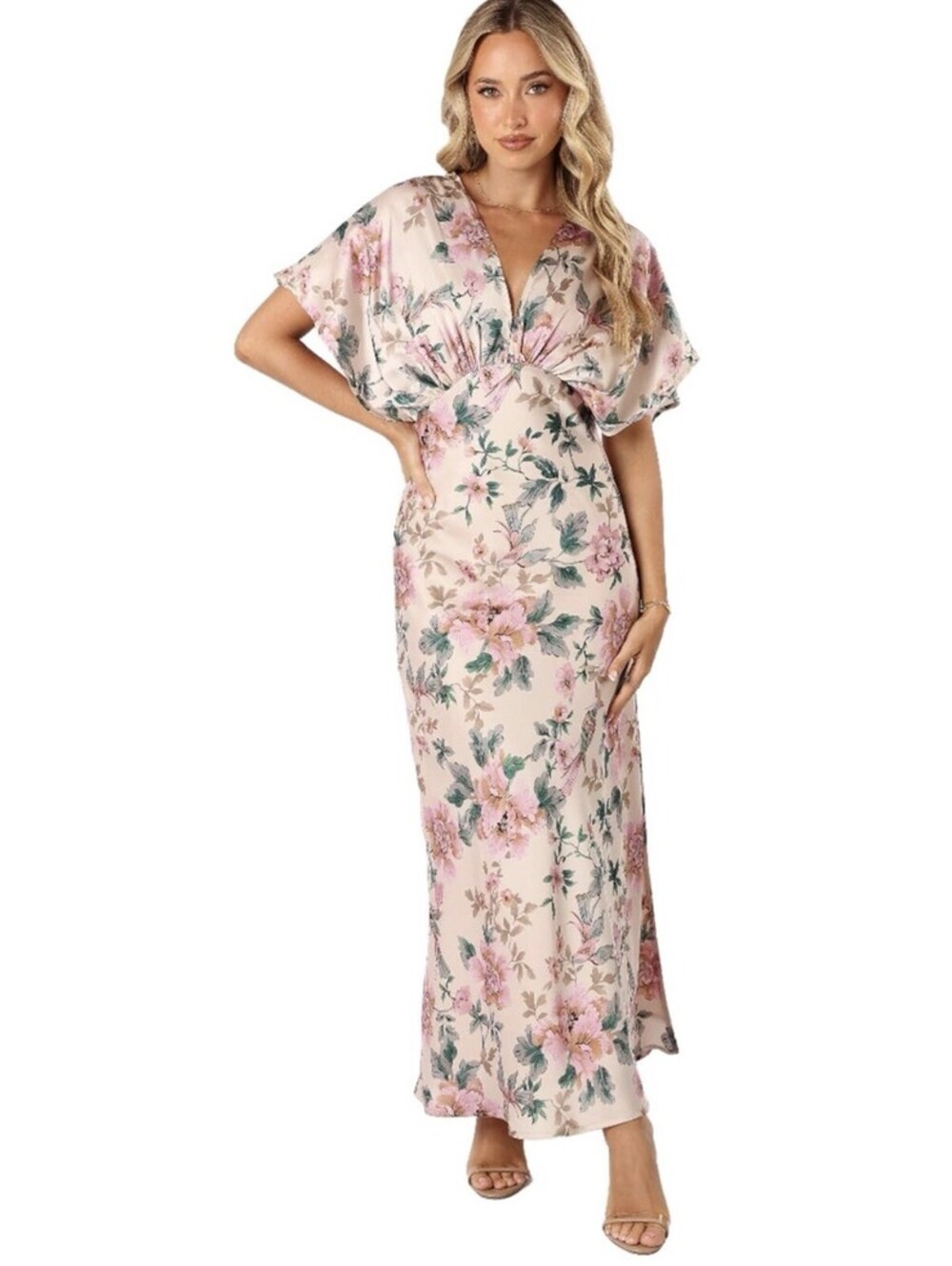 Petal & Pup Ricki Satin Maxi Dress Size M Pink Floral NWT $99